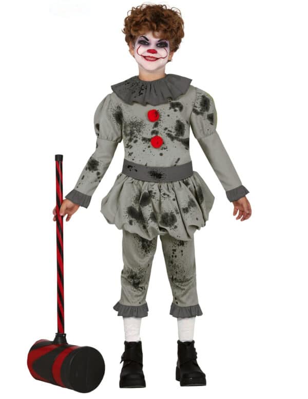 Killerclown-Kostüm für Jungen Hallloweenkostüm für Kinder grau