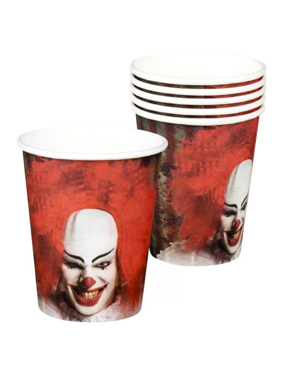 Killerclown-Trinkbecher Halloween-Dekoration 6 Stück rot-weiss-schwarz 250ml