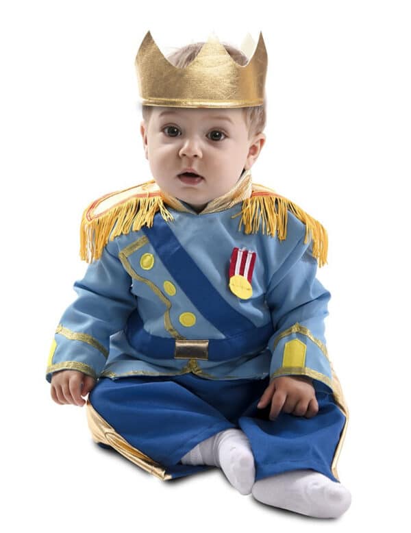 Kleiner Prinz Babykostüm für Karneval blau-goldfarben