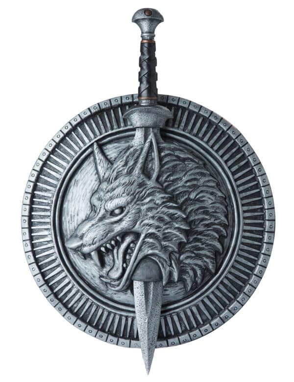 Krieger Schwert und Schild Wolf Ritter silber-schwarz