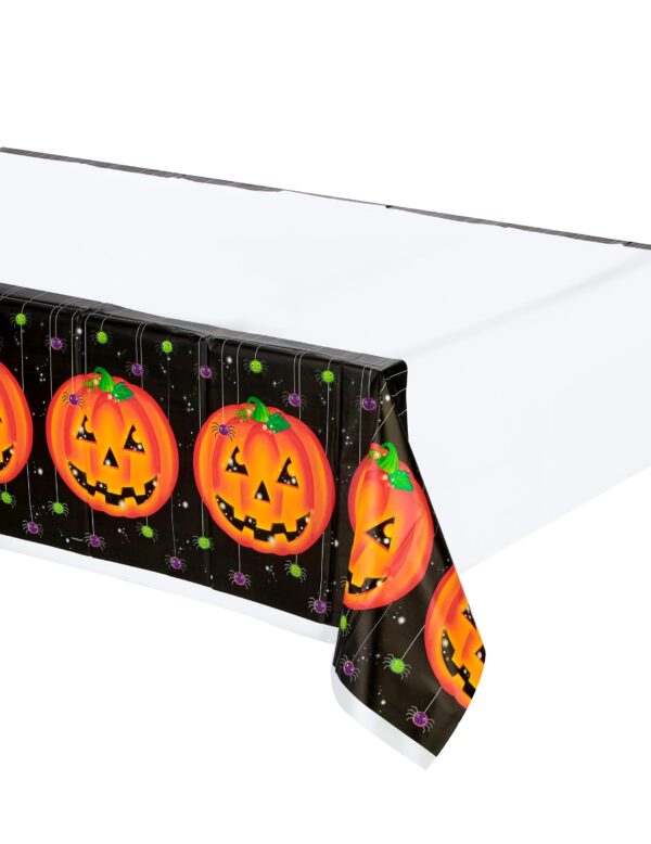 Kürbis Halloween-Tischdecke weiss-orange-schwarz 137x259cm