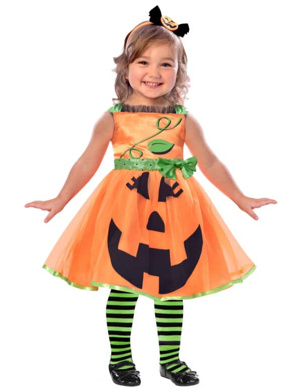 Kürbiskostüm für Kinder Halloween orange-schwarz-grün