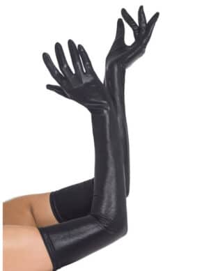 Lack-Lycra Handschuhe lang schwarz