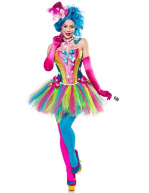 Lady Candy Clownskostüm für Damen bunt