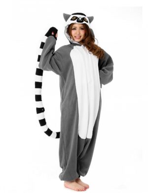 Lemur-Kostüm Kigurumi grau-weiss-schwarz