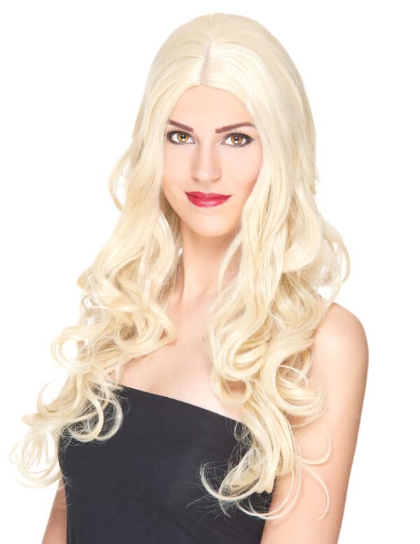 Locken Langhaar-Perücke Deluxe platinblond