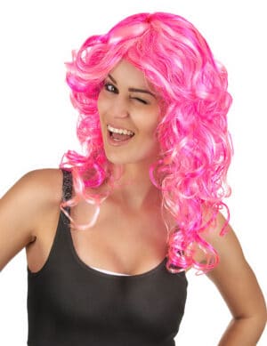 Locken Langhaarperücke für Damen pink