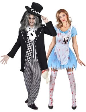 Märchen-Paarkostüm Alice und Hutmacher Halloweenkostüm blau-schwarz