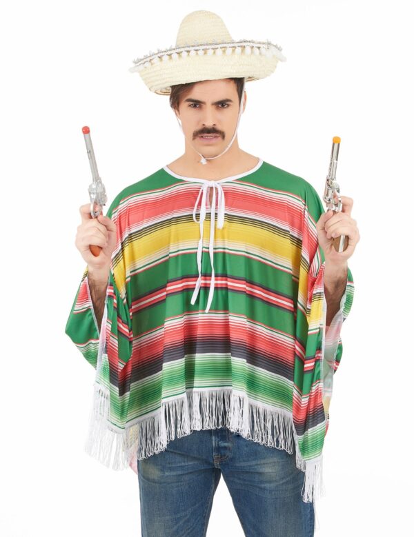 Mexikaner Herrenkostüm Poncho und Sombrero bunt