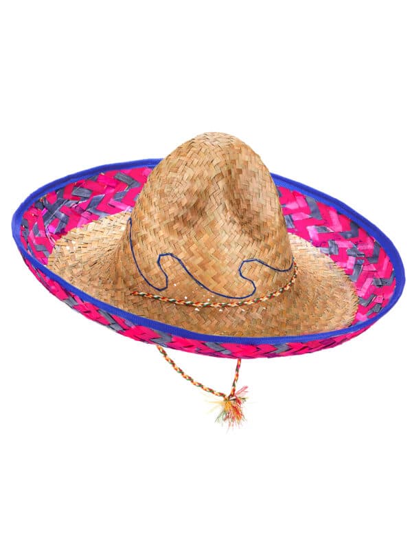 Mexikanischer Sombrero für Erwachsene beige-rosa-blau