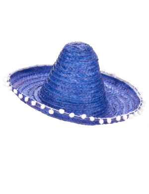 Mexikanischer Sombrero Hut mit Bommel blau