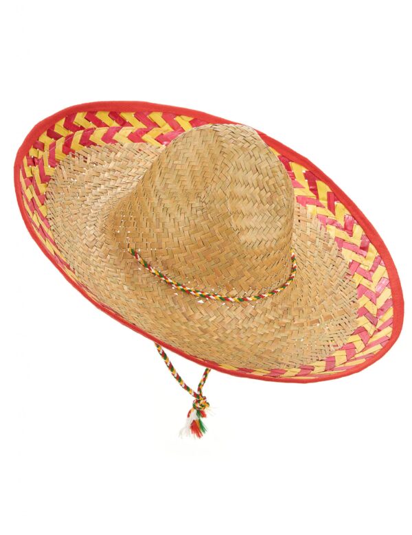 Mexikanischer Stroh-Hut Sombrero beige-rot