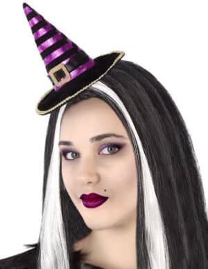 Mini-Hexenhut für Damen Halloween-Accessoire schwarz-violett