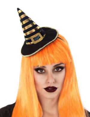 Mini-Hexenhut Halloween-Accessoire schwarz-gold