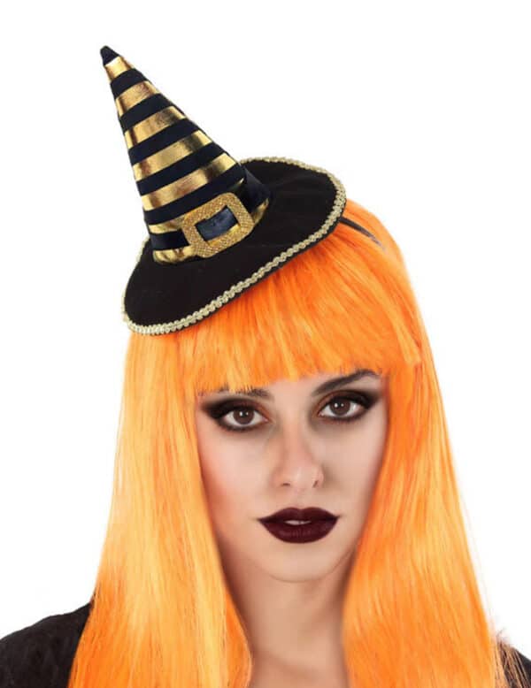 Mini-Hexenhut Halloween-Accessoire schwarz-gold