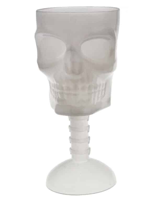 Nachtleuchtendes Totenschädel-Glas Halloween-Tischdeko weiß 18 cm