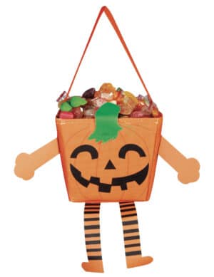 Niedliche Kürbistasche für Kinder Happy-Halloween orangefarben-grün-schwarz 17 cm