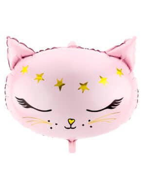 Niedlicher Katzen-Ballon Party-Raumdeko rosa-gold-schwarz 48 x 36 cm