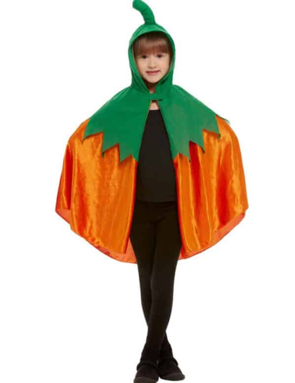 Niedlicher Kürbis-Umhang für Kinder Halloween-Cape orange-grün