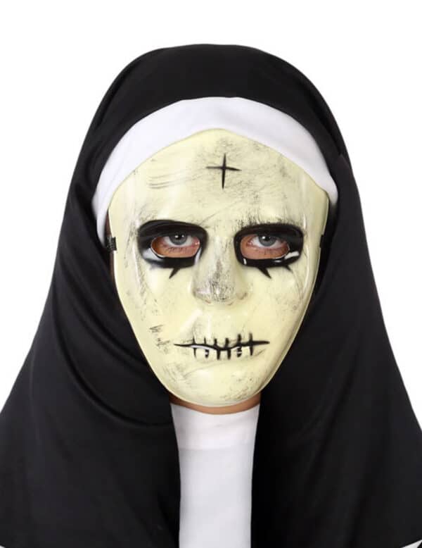 Nonnen-Maske Halloween-Maske weiss-schwarz