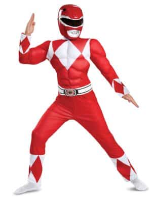 Offizielles Power Rangers-Kostüm für Kinder rot-weiß-schwarz