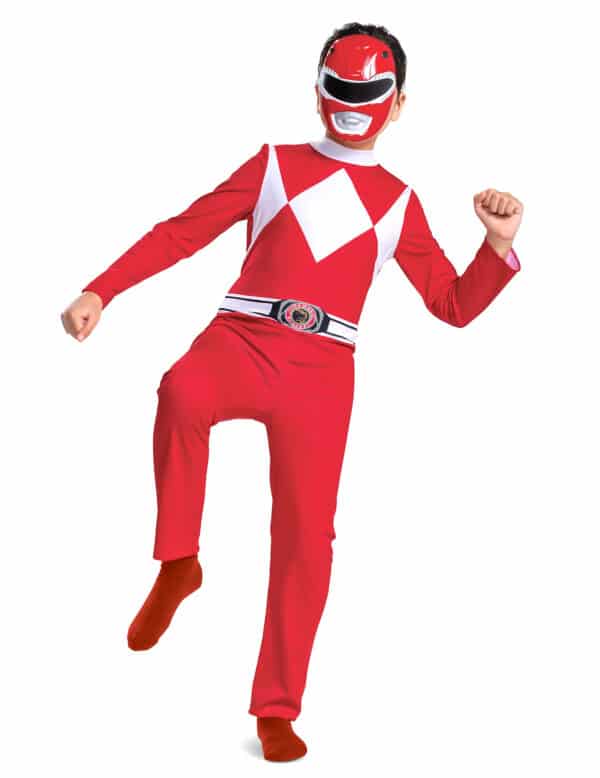 Offizielles Power Rangers-Lizenzkostüm für Kinder rot-weiß