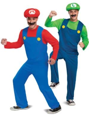 Offizielles Super Mario und Luigi Paarkostüm für Erwachsene blau-rot-grün