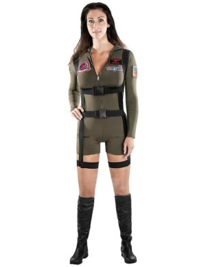 Offizielles Top Gun-Pilotenkostüm für Damen grün-schwarz