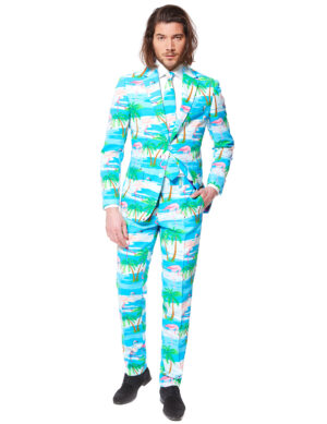 Opposuits-Herrenanzug Flamingo Karneval hellblau