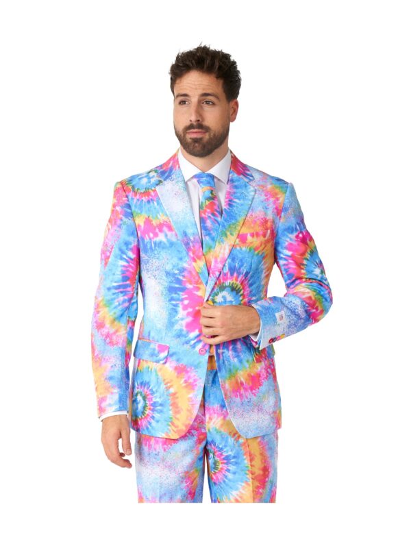 Opposuits Mr. Tie-Dye Hippiekostüm für Erwachsene blau-gelb-rosa