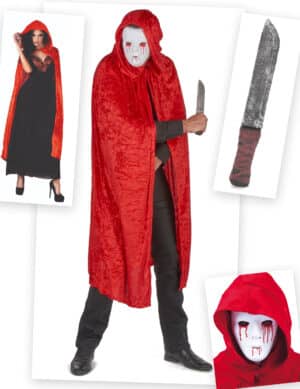 Mörder-Kostüm-Set 3-teilig Halloween rot-weiss