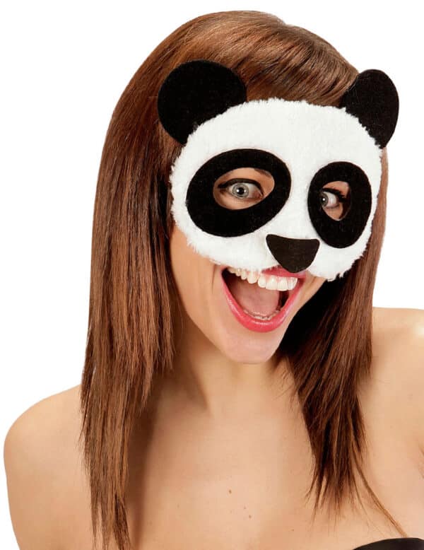 Panda-Augenmaske Tiermaske mit Plüsch weiss-schwarz