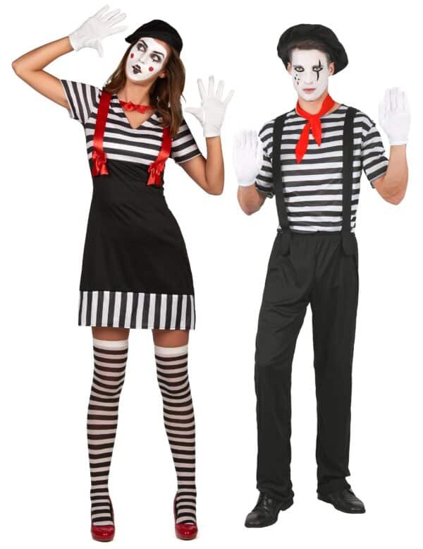 Pantomime-Paarkostüm Mime-Partnerkostüm schwarz-weiss-rot