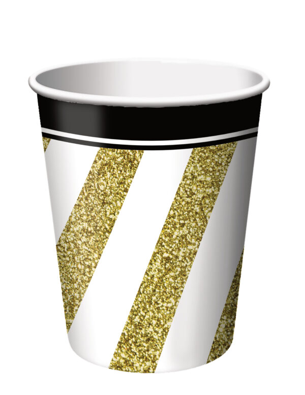 Party-Becher für Geburtstage und Jubiläen 8 Stück weiss-gold-schwarz 266ml