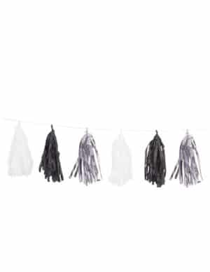 Partygirlande mit Pompons schwarz-weiss-silber 2