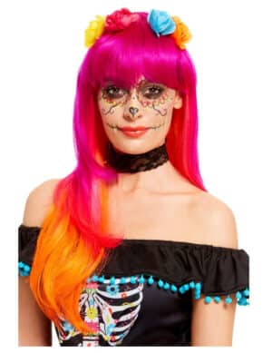 Perücke Dia de los muertos Haarverlängerung pink-orange