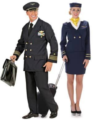 Pilot und Stewardess Paarkostüm blau-gold