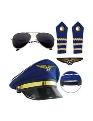 Piloten-Accessoire-Set für Erwachsene Faschingsaccessoire blau-schwarz-gold