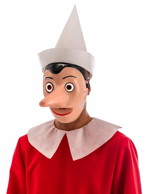 Pinocchio-Maske für Erwachsene mit abnehmbarer Nase Faschingsmaske beige