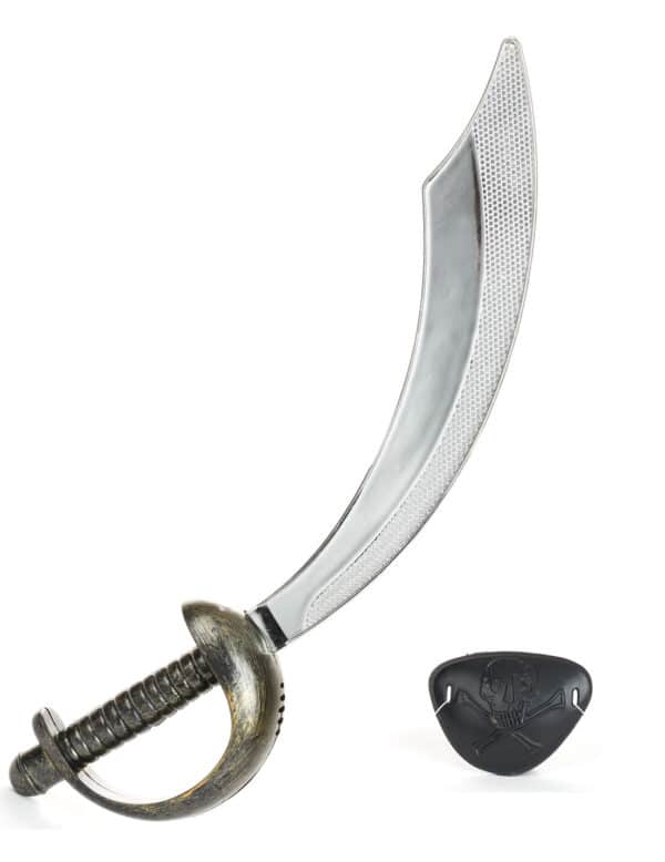 Pirat Kostüm-Set Augenklappe und Säbel schwarz-silber 46cm