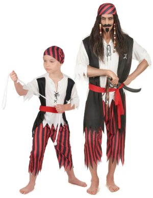 Piraten-Paarkostüm für Vater und Sohn Karneval schwarz-rot