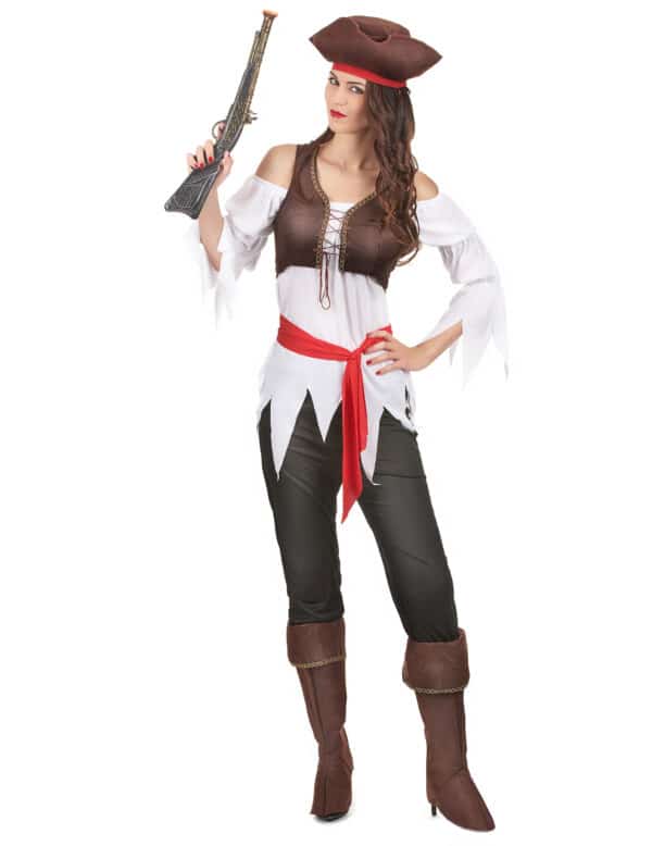 Piratenkostüm Damen braun-weiss-rot