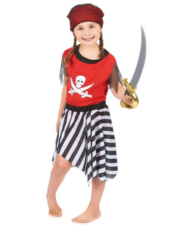 Piratenkostüm für Mädchen Piratenkleid rot-schwarz-weiss