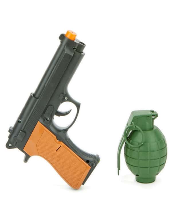 Pistole und Granate Soldaten-Accessoire-Set 2-teilig grün-schwarz-orange