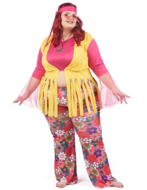 Plus Size Hippie Kostüm für Damen rosa