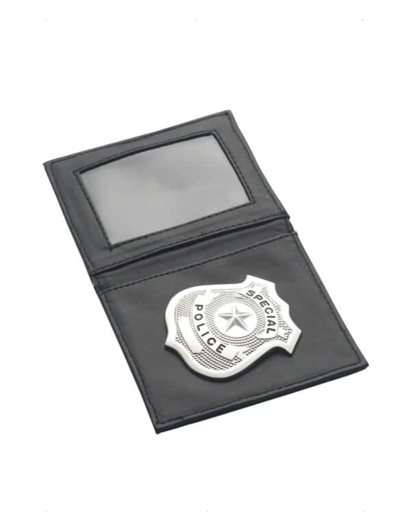 Polizeimarke in Geldbeutel Polizist Accessoire schwarz-silber 10x9cm