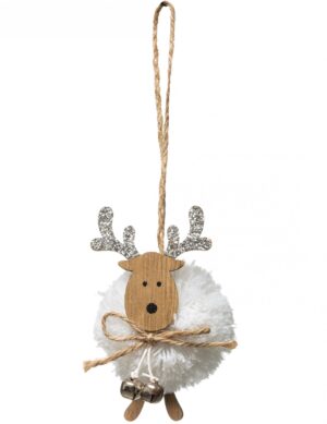 Pompon-Rentier Christbaum-Schmuck für Weihnachten weiß-braun-silberfarben 10 cm