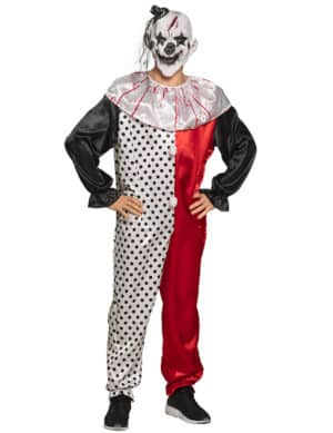 Psycho-Clownkostüm für Herren Halloweenkostüm rot-weiss-schwarz