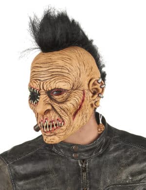 Punker-Maske mit Irokese Horror-Maske für Halloween beige-schwarz