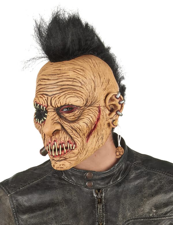 Punker-Maske mit Irokese Horror-Maske für Halloween beige-schwarz